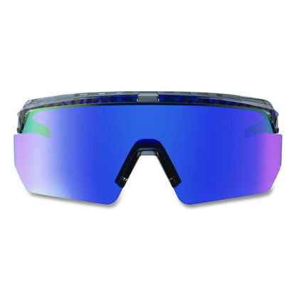 Skullerz AEGIR Anti-Scratch Enhanced Anti-Fog Safety Glasses, Clear Smoke Half Frame, Mirrored Blue Single Lens