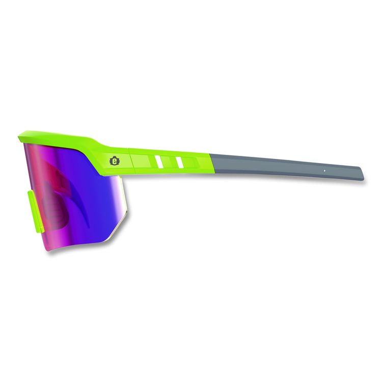 Skullerz AEGIR Safety Glasses, Lime Half Frame, Mirrored Purple Single Lens