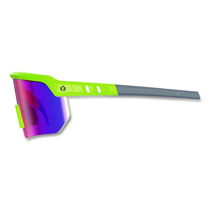 Skullerz AEGIR Safety Glasses, Lime Half Frame, Mirrored Purple Single Lens