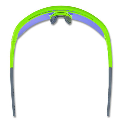 Skullerz AEGIR Safety Glasses, Lime Half Frame, Mirrored Blue Single Lens