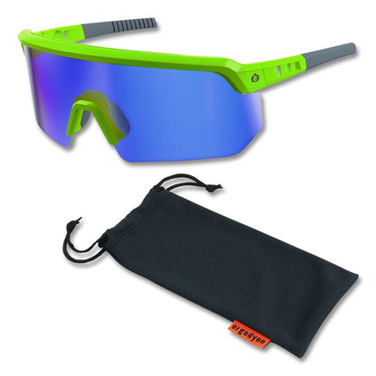 Skullerz AEGIR Anti-Scratch Enhanced Anti-Fog Safety Glasses, Lime Half Frame, Mirrored Blue Single Lens