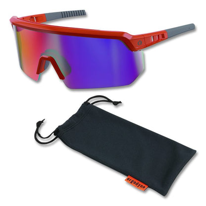 Skullerz AEGIR Safety Glasses, Orange Half Frame, Mirrored Purple Single Lens