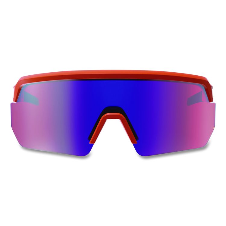 Skullerz AEGIR Anti-Scratch Enhanced Anti-Fog Safety Glasses, Orange Half Frame, Mirrored Purple Single Lens