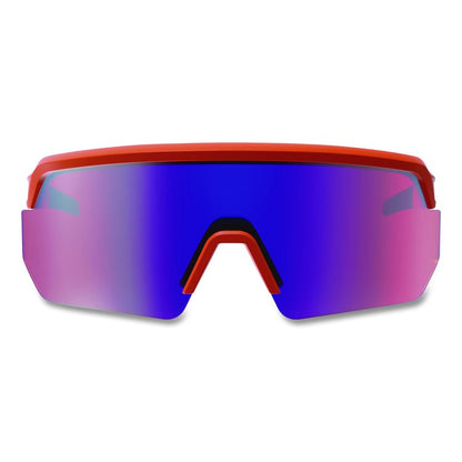 Skullerz AEGIR Anti-Scratch Enhanced Anti-Fog Safety Glasses, Orange Half Frame, Mirrored Purple Single Lens