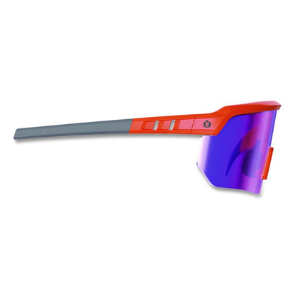 Skullerz AEGIR Anti-Scratch Enhanced Anti-Fog Safety Glasses, Orange Half Frame, Mirrored Purple Single Lens