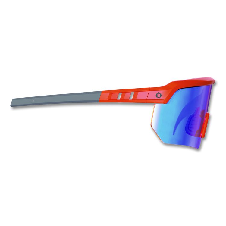 Skullerz AEGIR Safety Glasses, Orange Half Frame, Mirrored Blue Single Lens