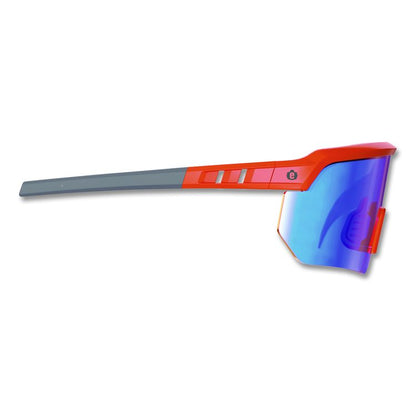 Skullerz AEGIR Safety Glasses, Orange Half Frame, Mirrored Blue Single Lens