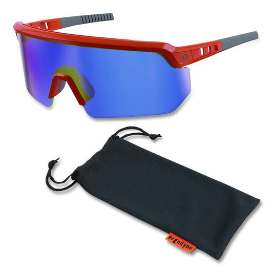 Skullerz AEGIR Safety Glasses, Orange Half Frame, Mirrored Blue Single Lens