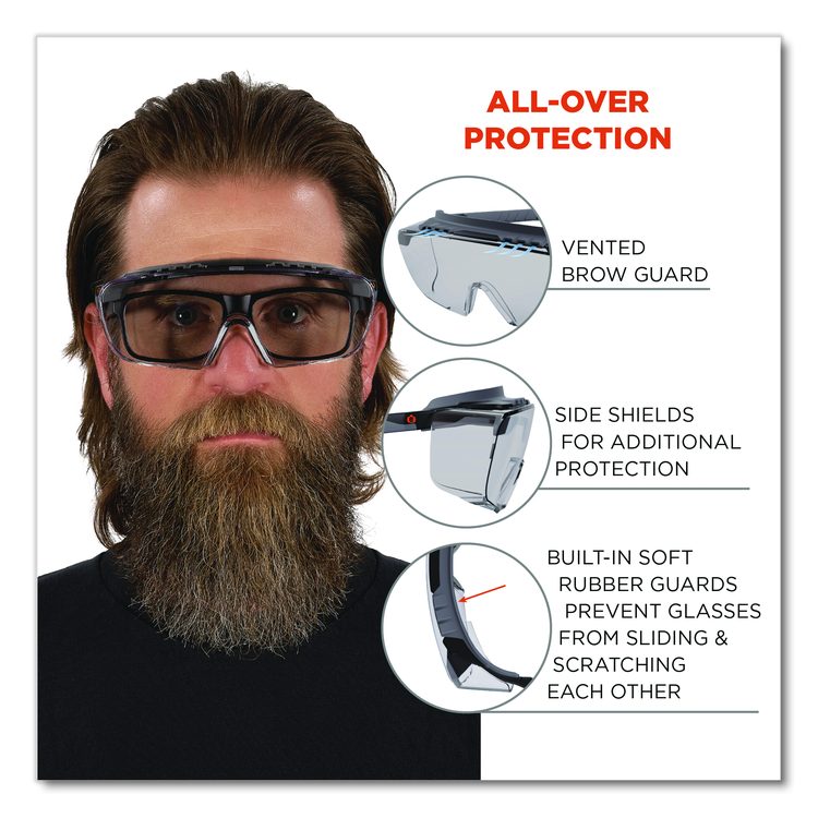 Skullerz OSMIN Safety Glasses, Matte Black Half Frame OTG, Clear Single I/O Lens