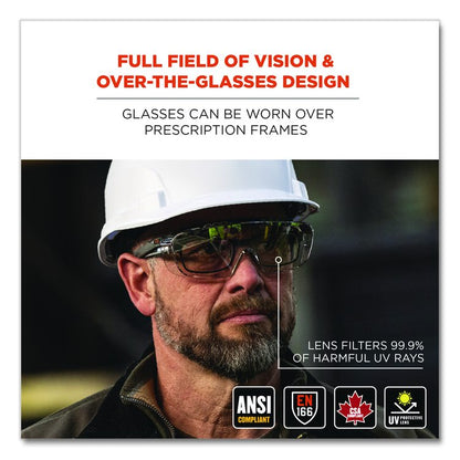 Skullerz OSMIN Anti-Scratch Enhanced Anti-Fog Safety Glasses, Matte Black Half Frame OTG, Clear Single I/O Lens