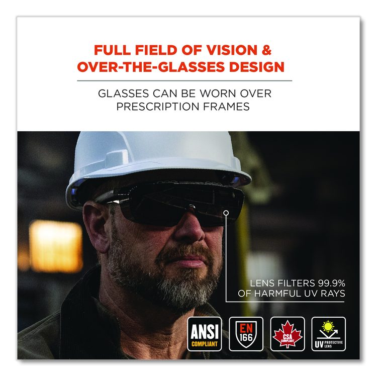 Skullerz OSMIN Safety Glasses, Matte Black Half Frame OTG, Smoke Single Lens
