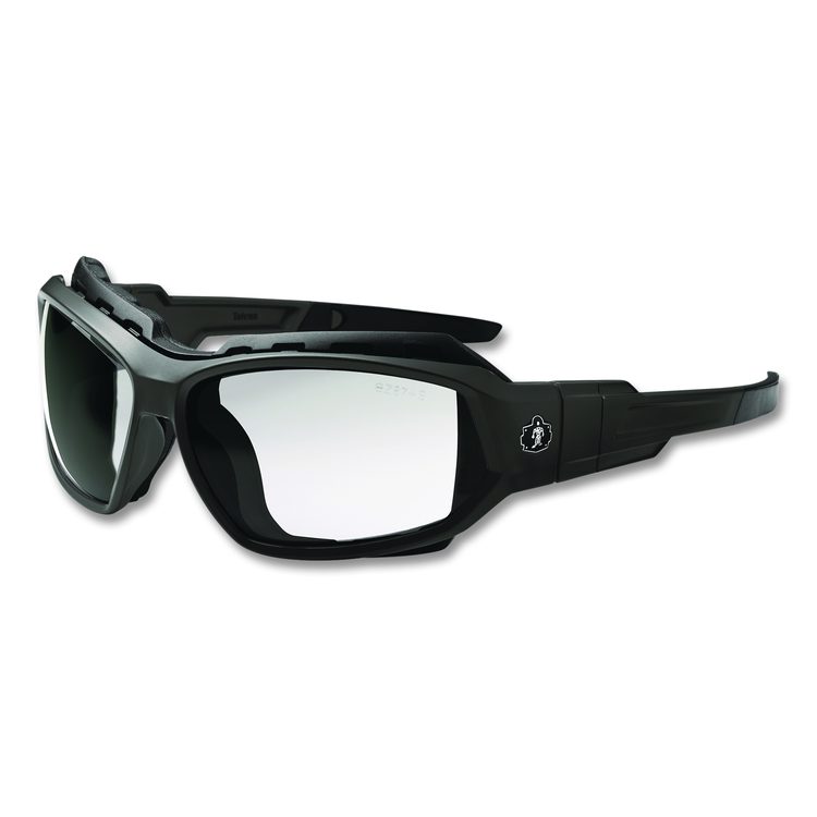 Skullerz LOKI Anti-Scratch Enhanced Anti-Fog Convertible Safety Spoggles with Strap, Matte Black Half Frame, Clear Dual Lens