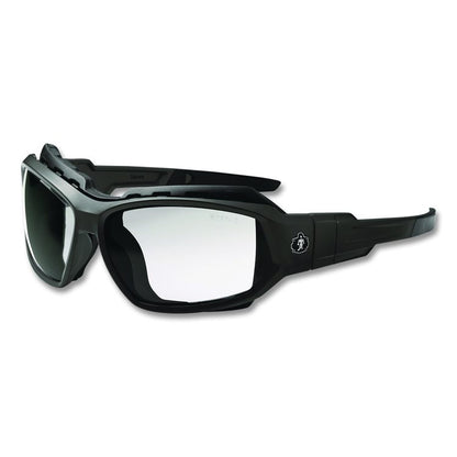 Skullerz LOKI Anti-Scratch Enhanced Anti-Fog Convertible Safety Spoggles with Strap, Matte Black Half Frame, Clear Dual Lens