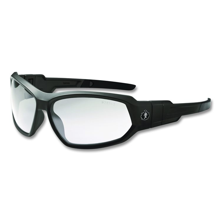 Skullerz LOKI Anti-Scratch Enhanced Anti-Fog Convertible Safety Spoggles with Strap, Matte Black Half Frame, Clear Dual Lens