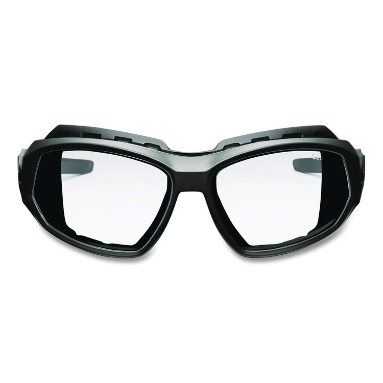 Skullerz LOKI Anti-Scratch Enhanced Anti-Fog Convertible Safety Spoggles with Strap, Matte Black Half Frame, Clear Dual Lens