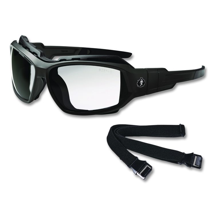 Skullerz LOKI Anti-Scratch Enhanced Anti-Fog Convertible Safety Spoggles with Strap, Matte Black Half Frame, Clear Dual Lens