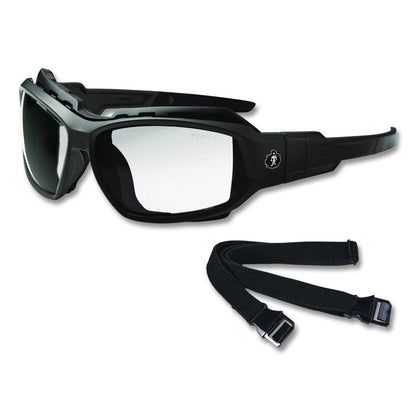 Skullerz LOKI Anti-Scratch Enhanced Anti-Fog Convertible Safety Spoggles with Strap, Matte Black Half Frame, Clear Dual Lens