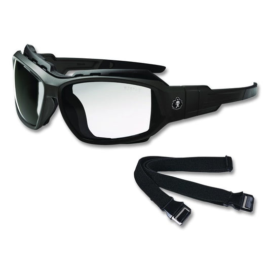 Skullerz LOKI Anti-Scratch Enhanced Anti-Fog Convertible Safety Spoggles with Strap, Matte Black Half Frame, Clear Dual Lens