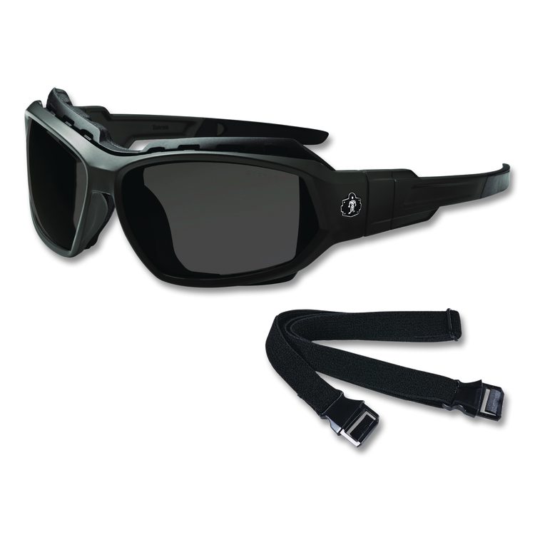Skullerz LOKI Anti-Scratch Enhanced Anti-Fog Convertible Safety Spoggles with Strap, Matte Black Half Frame, Smoke Dual Lens