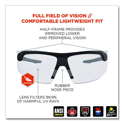 Skullerz SKOLL Anti-Scratch Enhanced Anti-Fog Safety Glasses, Matte Black Half Frame, Clear Single Lens