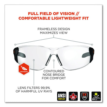 Skullerz SAGA Anti-Scratch Enhanced Anti-Fog Safety Glasses, Frameless, Clear Single Lens