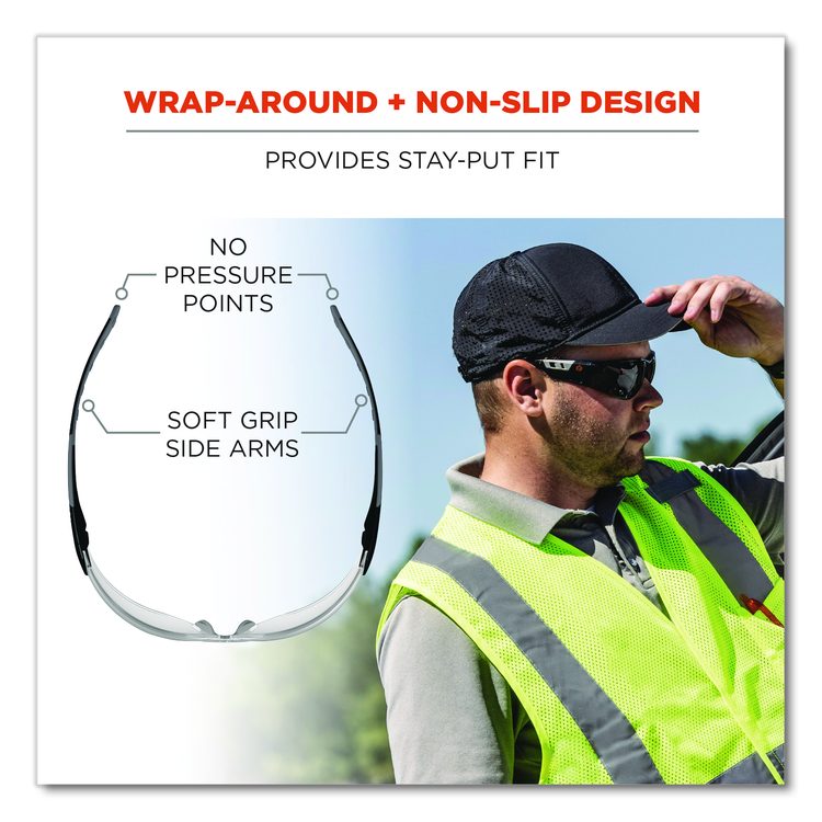 Skullerz SAGA Anti-Scratch Enhanced Anti-Fog Safety Glasses, Frameless, Clear Single Lens