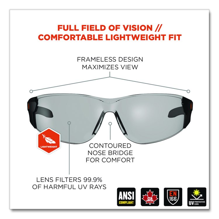 Skullerz SAGA Anti-Scratch Enhanced Anti-Fog Safety Glasses, Frameless, Clear Single I/O Lens
