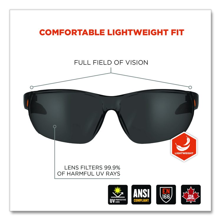 Skullerz VALI Anti-Scratch Enhanced Anti-Fog Safety Glasses, Frameless, Smoke Single Lens
