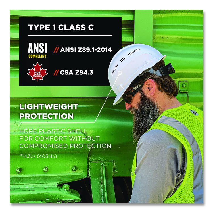 Skullerz 8966 Class C Lightweight Cap-Style Hard Hat with Adjustable Venting, 6-Point Ratchet, One Size Fits Most, Lime