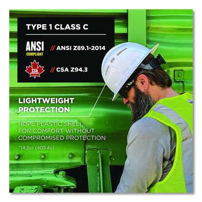 Skullerz 8968 Class C Lightweight Full Brim Hard Hat with Adjustable Venting, 6-Point Ratchet, One Size Fits Most, White