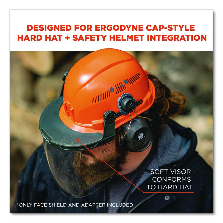 Skullerz 8994 Anti-Scratch/Anti-Fog Hard Hat Face Shield, Cap-Style/Safety Helmet Adapter, Clear Lens