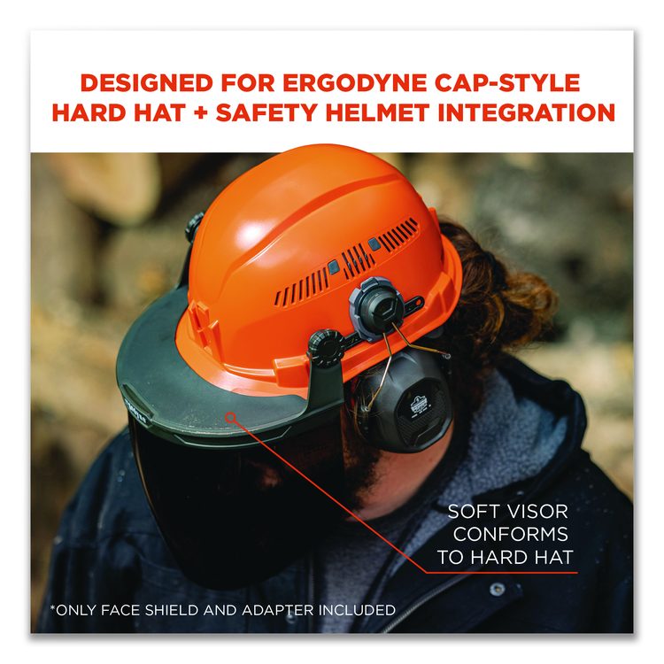 Skullerz 8994 Anti-Scratch/Anti-Fog Hard Hat Face Shield, Cap-Style/Safety Helmet Adapter, Smoke Lens
