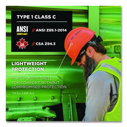 Skullerz 8966 Class C Lightweight Cap-Style Hard Hat with Adjustable Venting, 6-Point Ratchet, One Size Fits Most, Orange