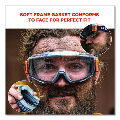 Skullerz MODI OTG Anti-Scratch and Enhanced Anti-Fog Safety Goggles with Elastic Strap, Clear Lens, Gray/Clear Frame
