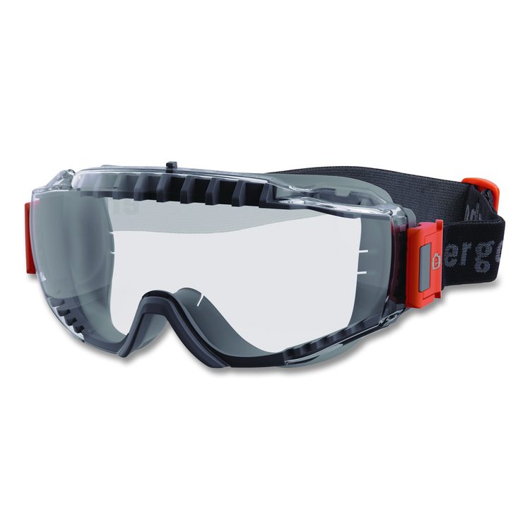 Skullerz MODI OTG Anti-Scratch and Enhanced Anti-Fog Safety Goggles with Elastic Strap, Clear Lens, Gray/Clear Frame