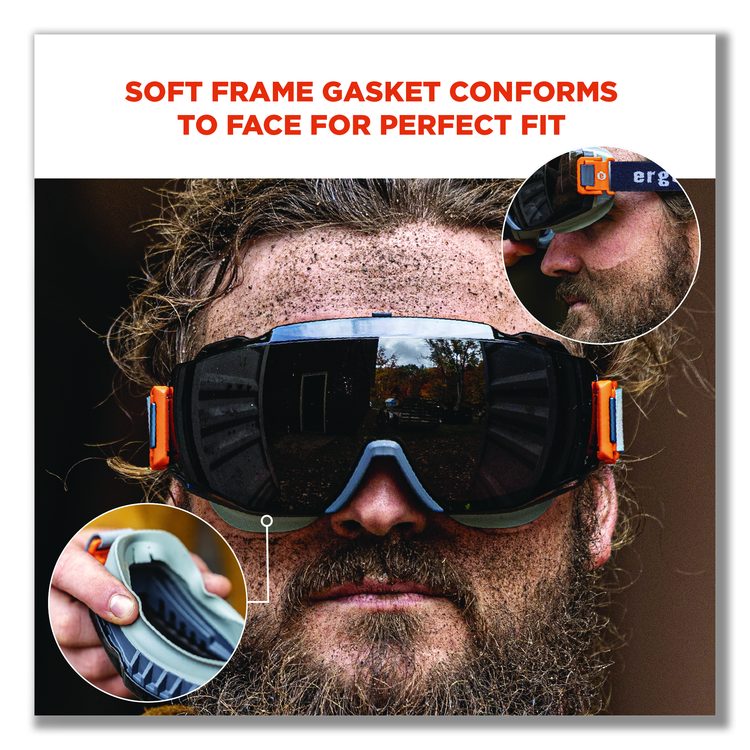 Skullerz MODI OTG Anti-Scratch and Enhanced Anti-Fog Safety Goggles with Elastic Strap, Smoke Lens, Gray/Clear Frame