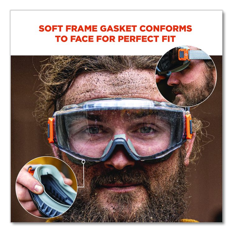 Skullerz MODI OTG Anti-Scratch and Enhanced Anti-Fog Safety Goggles with Neoprene Strap, Clear Lens, Gray/Clear Frame