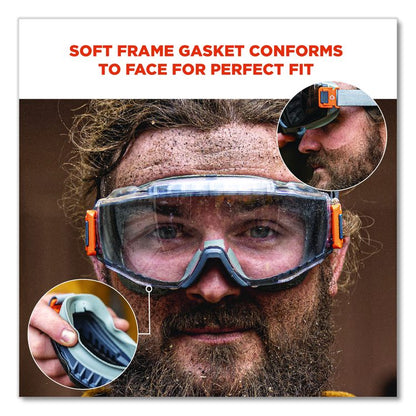 Skullerz MODI OTG Anti-Scratch and Enhanced Anti-Fog Safety Goggles with Neoprene Strap, Clear Lens, Gray/Clear Frame