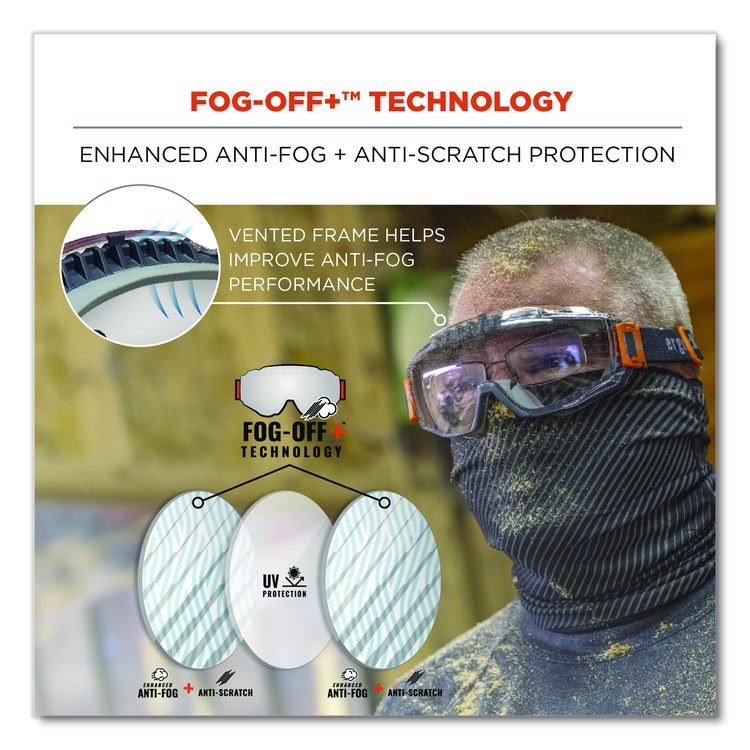 Skullerz MODI OTG Anti-Scratch and Enhanced Anti-Fog Safety Goggles with Neoprene Strap, Clear Lens, Gray/Clear Frame