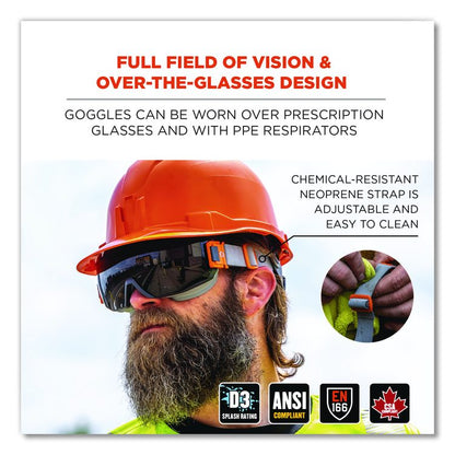 Skullerz MODI OTG Anti-Scratch and Enhanced Anti-Fog Safety Goggles with Neoprene Strap, Smoke Lens, Gray/Clear Frame