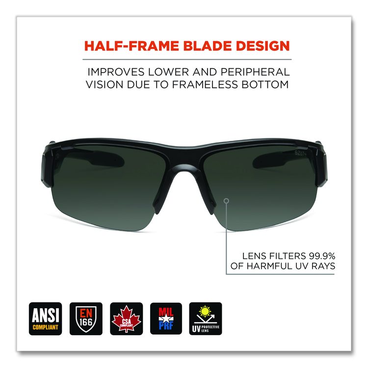 Skullerz DAGR Anti-Scratch Enhanced Anti-Fog Safety Glasses, Matte Black Half Frame, Smoke Dual Lens