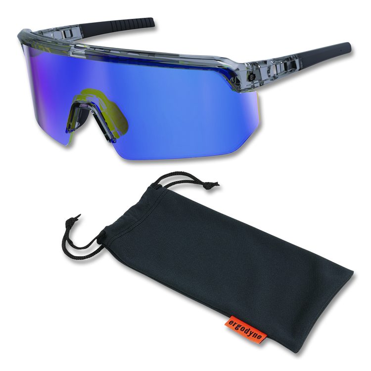 Skullerz AEGIR Anti-Scratch Enhanced Anti-Fog Safety Glasses, Clear Smoke Half Frame, Mirrored Blue Single Lens