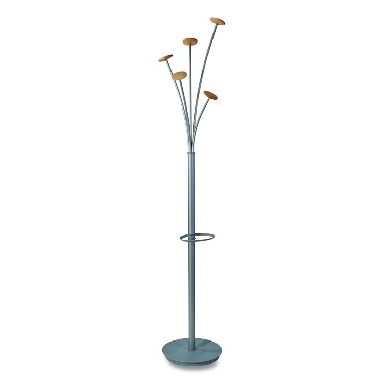 Festival Coat Stand with Umbrella Holder, Five Knobs, 13.97 x 14 x 73.62, Gray