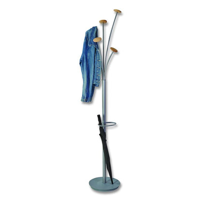 Festival Coat Stand with Umbrella Holder, Five Knobs, 13.97 x 14 x 73.62, Gray