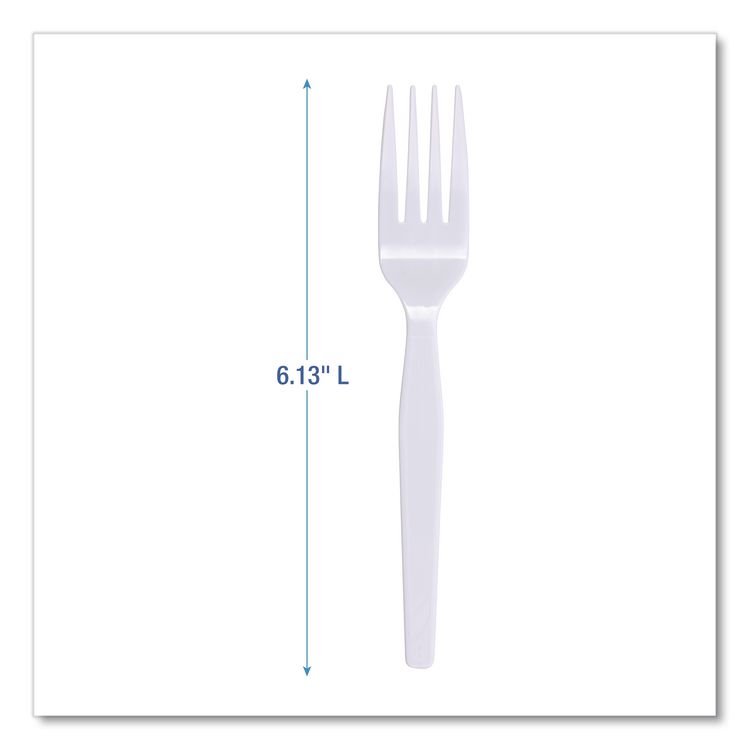Mediumweight Polystyrene Cutlery, Fork, Plastic, White, 100/Box, 10 Boxes/Carton