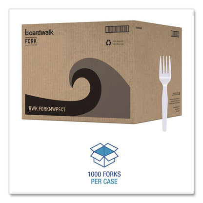 Mediumweight Polystyrene Cutlery, Fork, Plastic, White, 100/Box, 10 Boxes/Carton