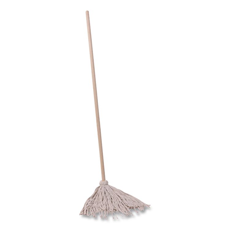 Handle/Deck Mops, #20 White Cotton Head, 54" Natural Wood Handle