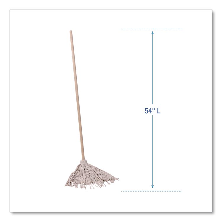 Handle/Deck Mops, #20 White Cotton Head, 54" Natural Wood Handle