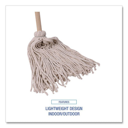 Handle/Deck Mops, #20 White Cotton Head, 54" Natural Wood Handle