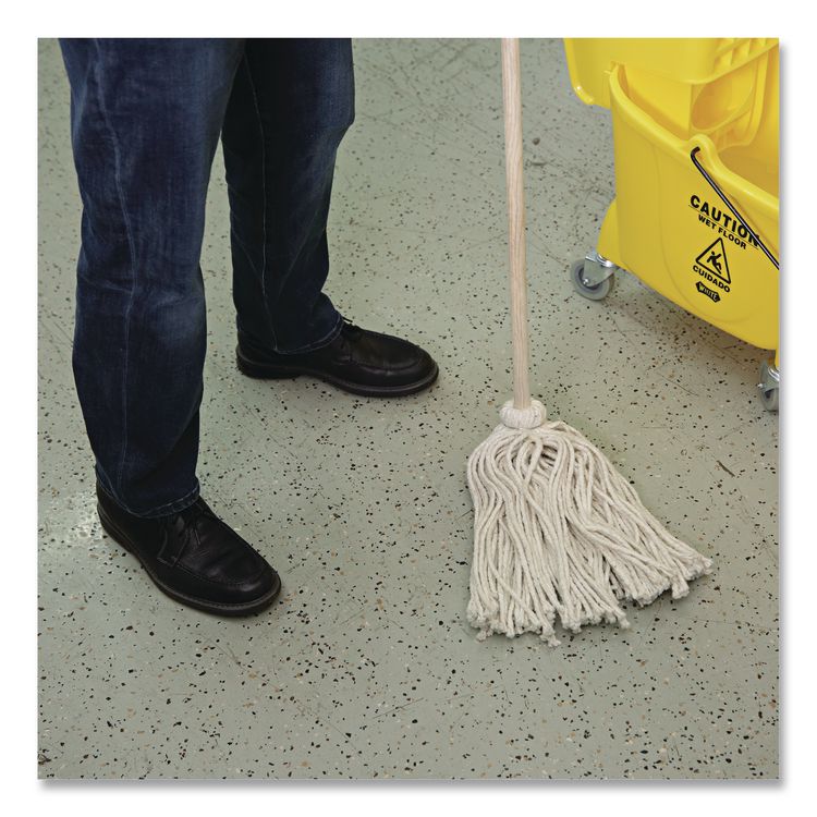 Handle/Deck Mops, #20 White Cotton Head, 54" Natural Wood Handle